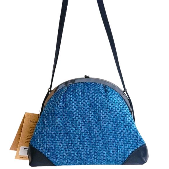 Patricia Nash Silvia Frame Crossbody Bag Blue Woven Black Leather - Picture 5 of 15